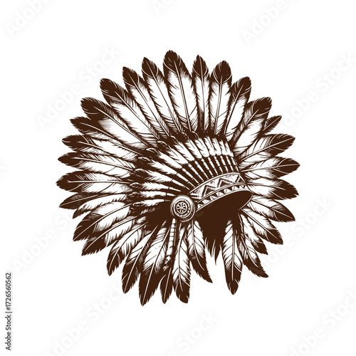 Traditional Native American Headdress — Intricate Feather War Bonnet Illustration