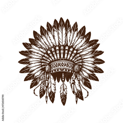Traditional Native American Headdress — Intricate Feather War Bonnet Illustration