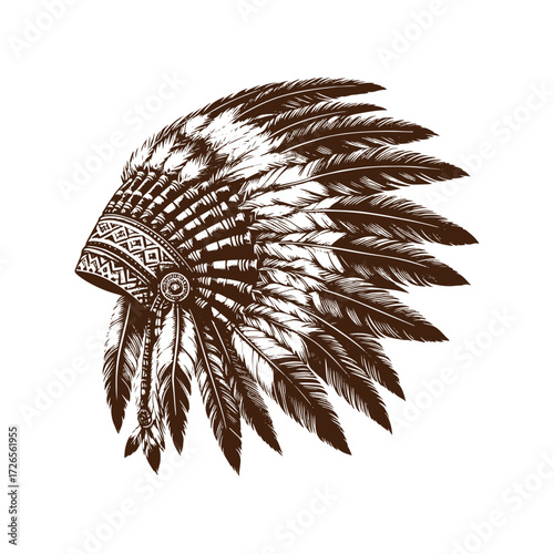 Traditional Native American Headdress — Intricate Feather War Bonnet Illustration