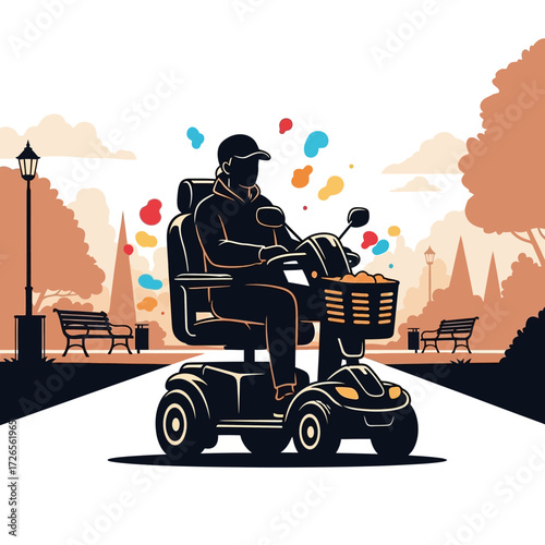 Enjoying a sunny park stroll on a mobility scooter, embracing independence and vibrant outdoor freedom with ease and comfort.