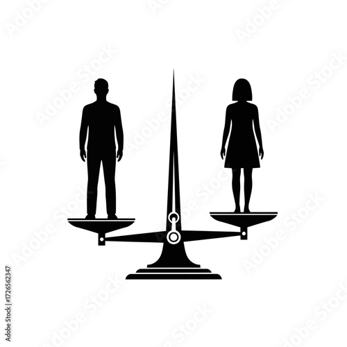 Achieve perfect balance and equality with this symbolic representation of men and women on a scale, promoting fairness and justice in all endeavors.