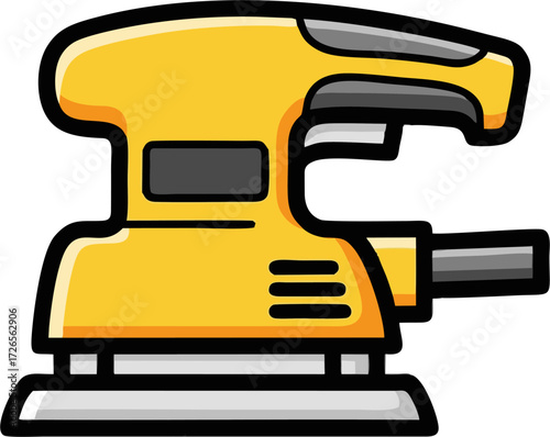 Bright Yellow Orbital Sander with Black Outlines and Detailed Design