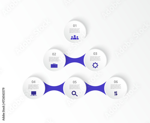Step by step creative infographic template with 6 options, parts or processes.