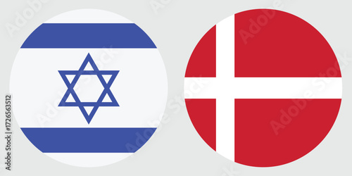 Israel and Denmark national circular flag vector design and digital illustration, Round flat flag 