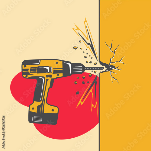 Vector Art of Drilling Through a Wall