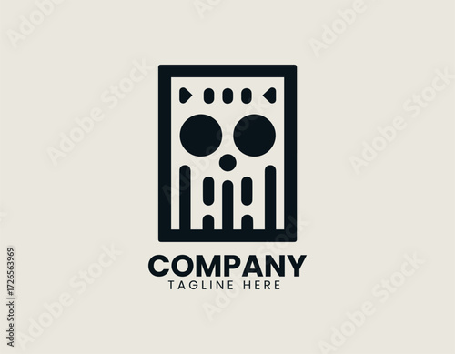 Vector logo skull inside square frame with geometric design in modern abstract style