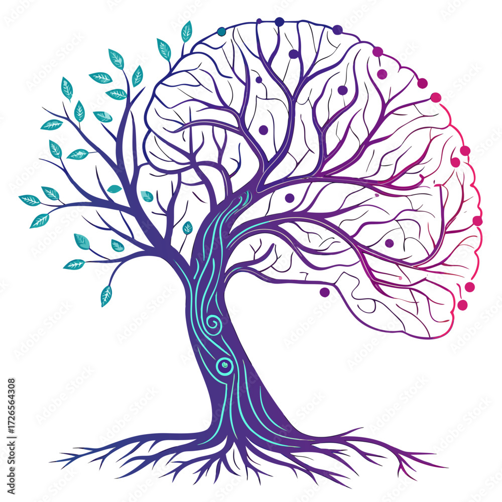 Obraz premium Tree of knowledge with brain and leaves