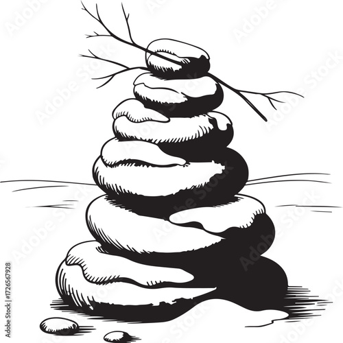 Stone Cairn with Snow Drawing