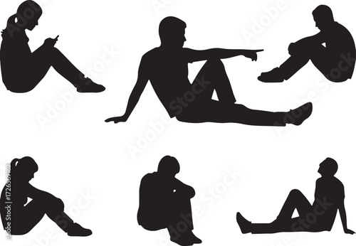 People Sitting & Lounging Silhouettes Set