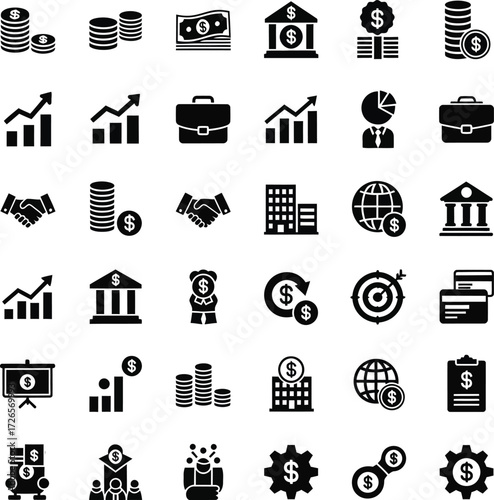 Collection of financial and business icons for presentations and websites