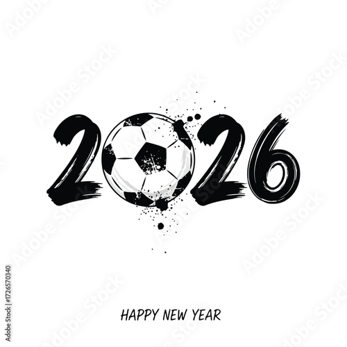 Vector illustration of vector art of 2026 happy new year with soccer ball