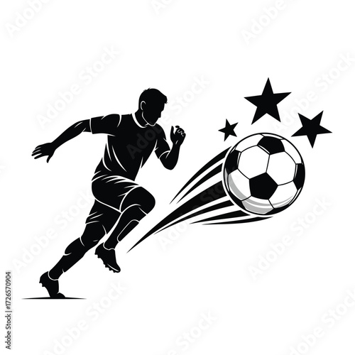 Vector illustration of vector art of soccer player running with a ball and stars