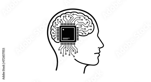 Artificial intelligence concept symbolized by brain circuit board in human head outline