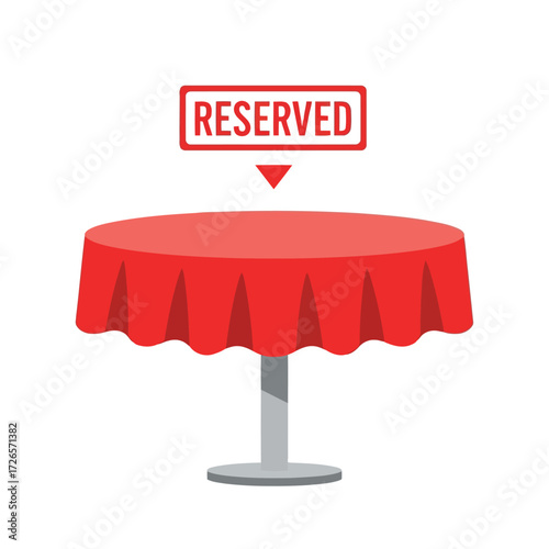 Vector illustration of vector art of round red tablecloth table with reserved sign