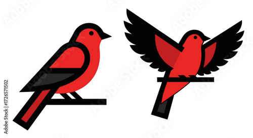 Elegant scarlet tanager bird vector illustration set with minimalist geometric design ideal for