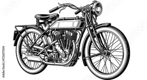 Vintage motorcycle illustration depicting a classic motorbike from a bygone era in detail