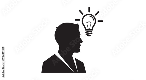 Silhouette of a person with a lightbulb above their head symbolizing a bright idea
