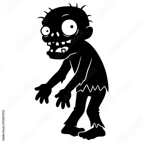 Silhouette of a cartoon zombie with exaggerated features and posture  