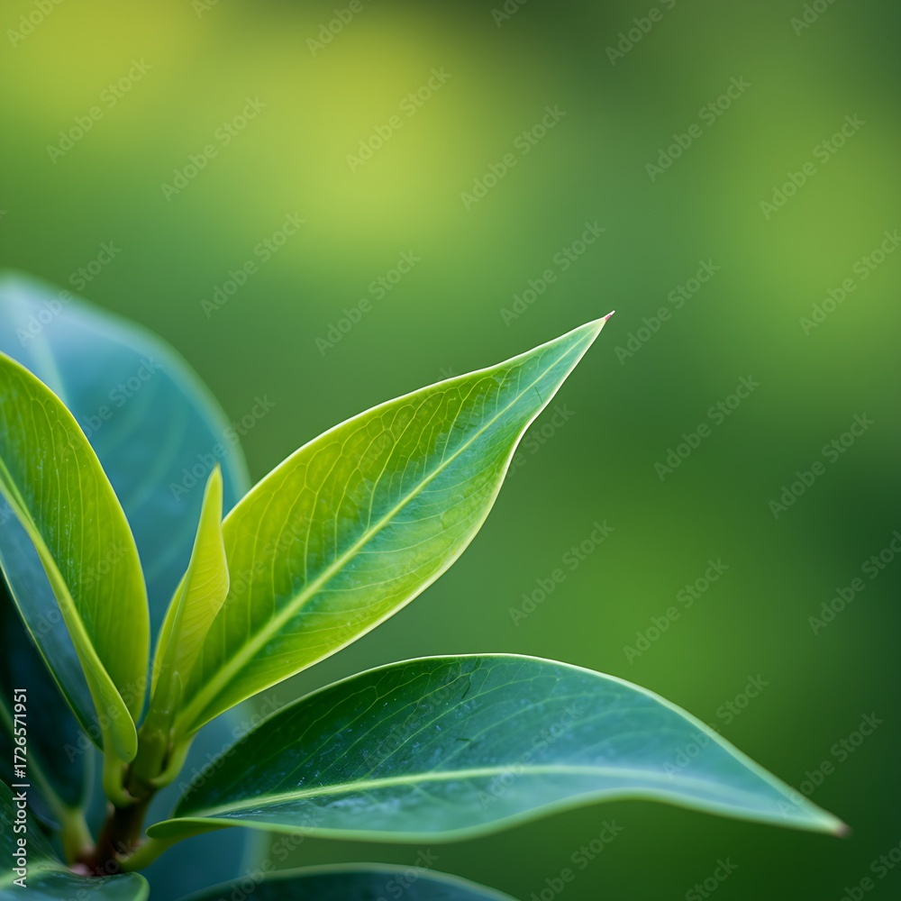 Obraz premium Green leaves on a plant branch