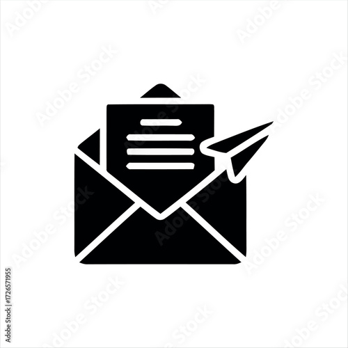 A simple black envelope mail icon representing email, messages, or contact. Ideal for standalone use in apps, websites, or print.