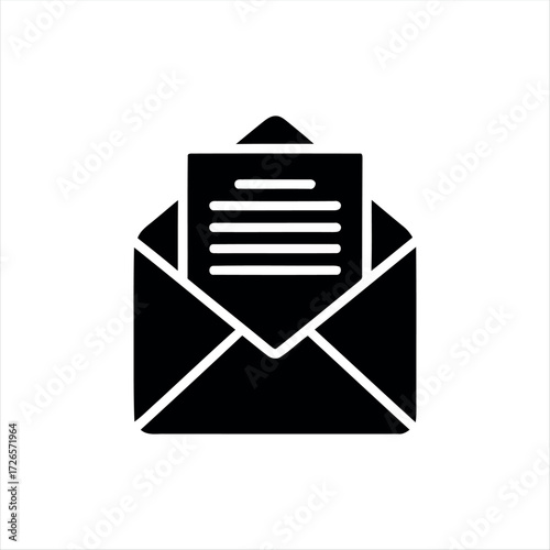 A simple black envelope mail icon representing email, messages, or contact. Ideal for standalone use in apps, websites, or print.
