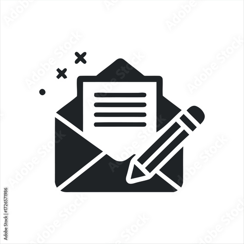 A simple black envelope mail icon representing email, messages, or contact. Ideal for standalone use in apps, websites, or print.
