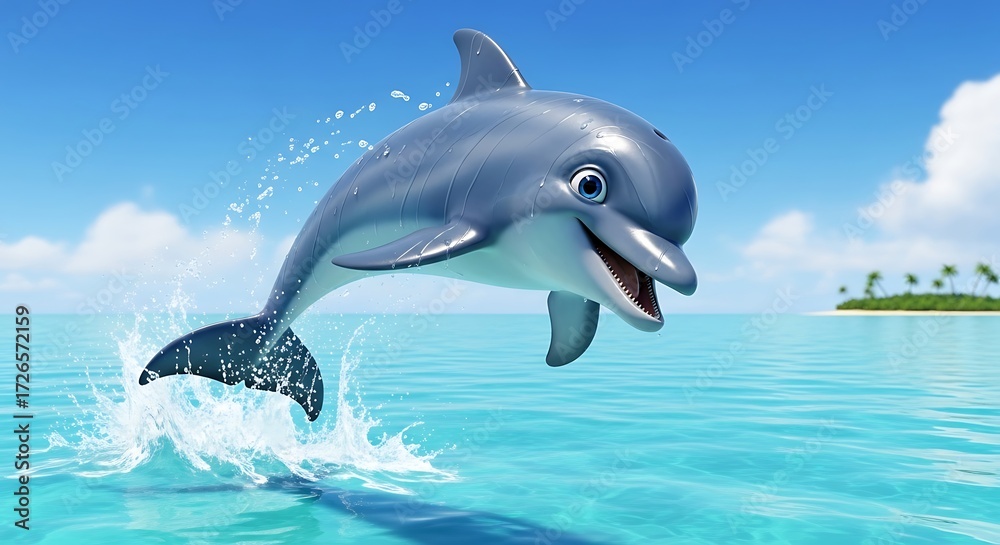 Fototapeta premium Dolphin Jumping Ocean. (1)
