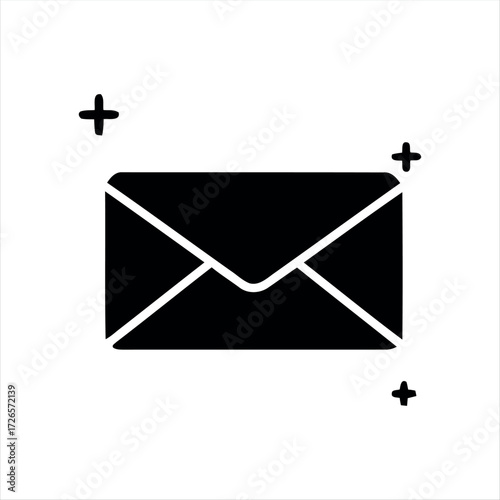 A simple black envelope mail icon representing email, messages, or contact. Ideal for standalone use in apps, websites, or print.