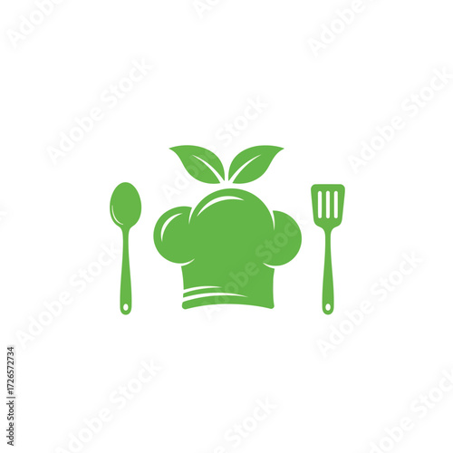 Vector illustration of vector art of green chef hat with spoon and spatula