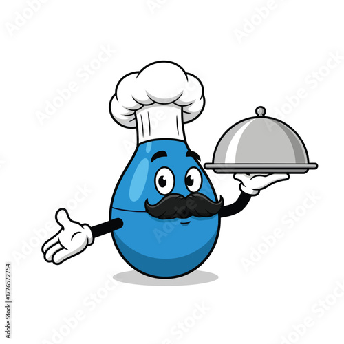 Vector illustration of vector art of cartoon chef character holding a food cloche