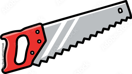 Cartoon Illustration of a Red-Handled Hand Saw