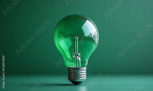 Green eco-friendly lightbulb symbolizing environmental sustainability, green energy solutions, and Earth Day initiatives, focusing on clean energy innovations, Generative AI