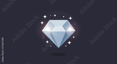 A clean flat design illustration of a stylized crystal or diamond icon, radiating subtle sparkles and a gentle glow, representing quality, luxury, or clarity. 