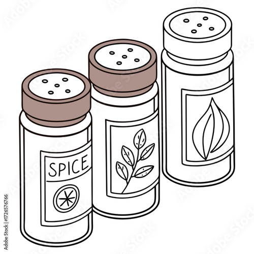 Three spice shakers with different labels