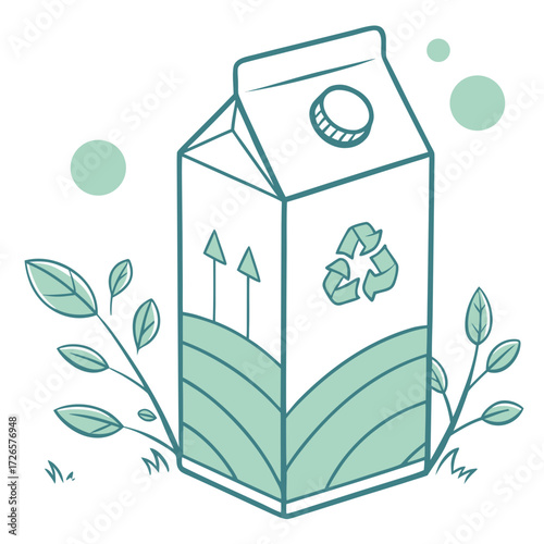 Recyclable milk carton with plants and grass