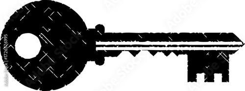 Tableau sur toile Unlock possibilities with this vintage distressed key icon, symbolizing access, security, and discovery in a bold, graphic style