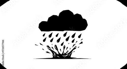 Foto Dynamic storm cloud unleashing heavy rain creating powerful splash, symbolizing nature's force and dramatic weather events