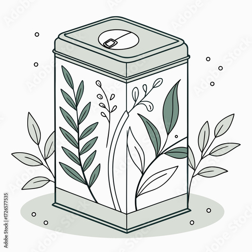 Illustration of a tea container with herbs