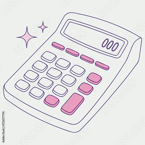 Illustration of a pink calculator with a display showing zero