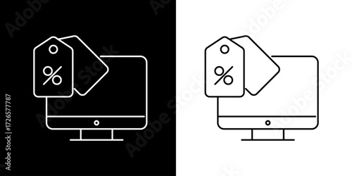 Online Shopping Savings Computer Monitor with Discount Tag Icon Representing Sales and Deals