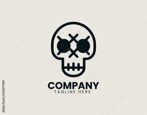 Vector logo minimalist skull with arrow and cross details in bold abstract design