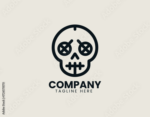 Vector logo minimalist skull with arrow and cross details in bold abstract design