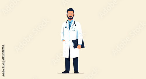 Professional Male Doctor in White Coat with Stethoscope and Medical Folder