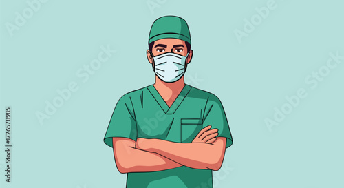 Trusted Healthcare Professional Wearing Medical Scrubs and Mask For Patient Care