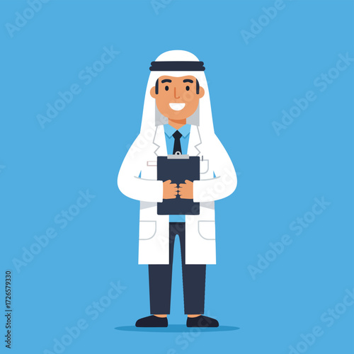 Professional Male Doctor in White Coat Holding Tablet for Healthcare and Medical Consultation