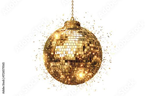 A Happy New Year disco ball shining with sparkles, isolated on a transparent background.