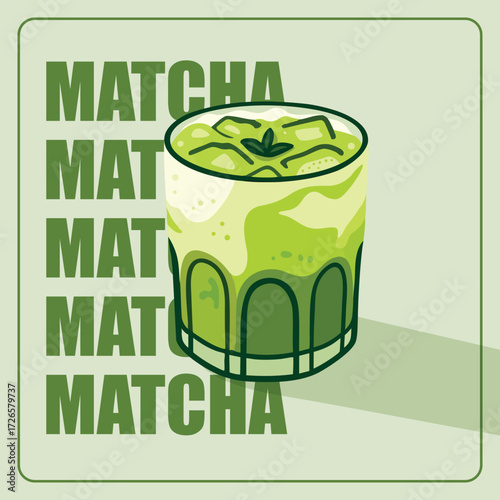 Cup glass of matcha latte tea vector illustration