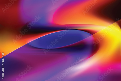 Illustration of vibrant abstract swirling colors of purple, blue, yellow, and red create a dynamic and energetic background with smooth gradients and flowing lines, evoking a sense of movement