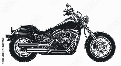 Detailed monochrome illustration of a classic motorcycle, showcasing its iconic design