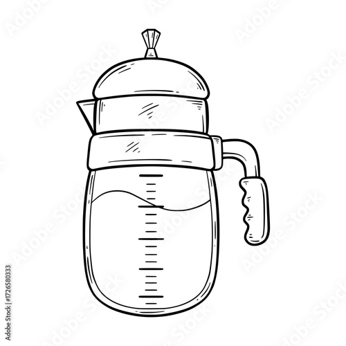 Hand Drawn Glass Carafe with Measurement Marks Line Art Sketch